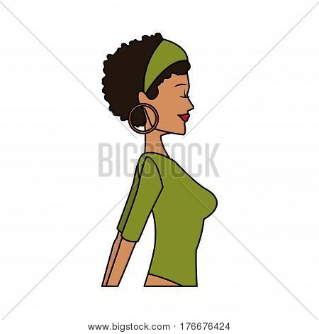 beautiful olive skin young woman with curly black hair icon image vector illustration design