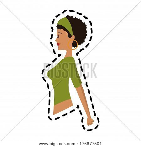 beautiful olive skin young woman with curly black hair icon image vector illustration design