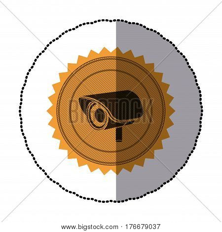 sticker of circular frame with contour sawtooth with exterior video security camera vector illustration