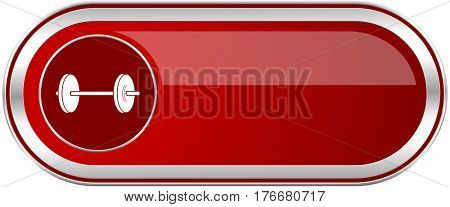 Fitness red long glossy silver metallic banner. Modern design web icon for smartphone applications