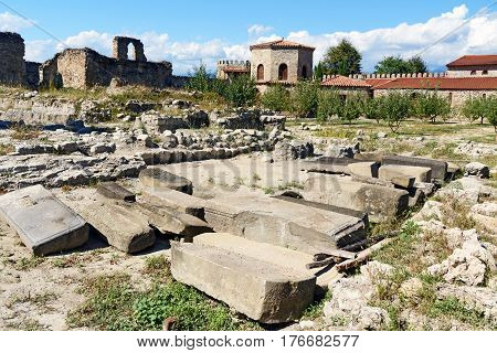 Old Stones In Alaverdi Monastery At Alazani Valley. Kakheti Region. Georgia