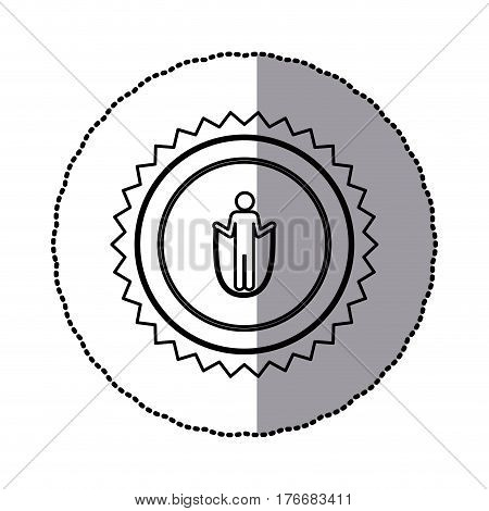 sticker of monochrome circular frame with contour sawtooth of pictogram with training in skipping rope vector illustration