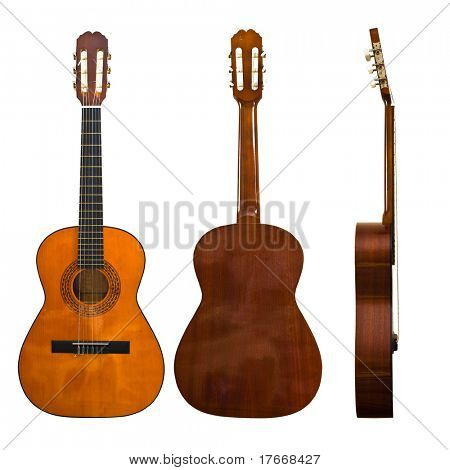 lateral, frente, traseira e guitarra clássica