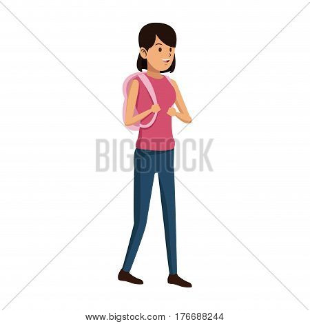 youngwoman with pink shirt cartoon icon over white background. colorful design. vector illustration
