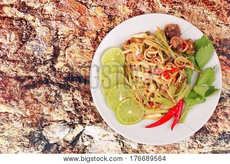 Spicy Minced Mango Salad With Soft-boiled Blood Cockles.