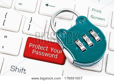 Concepts protect your password on computer keyboard button.