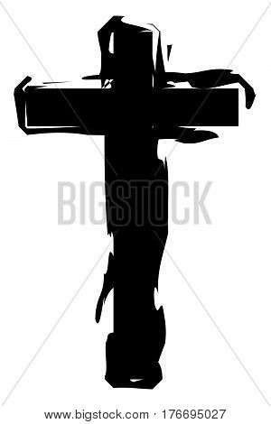Hand drawn cross icon Religion crucifix paint vector sign
