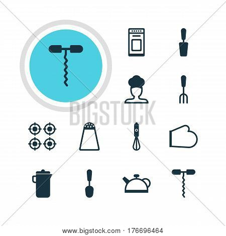 Vector Illustration Of 12 Kitchenware Icons. Editable Pack Of Jug , Tablespoon, Handmixer Elements.