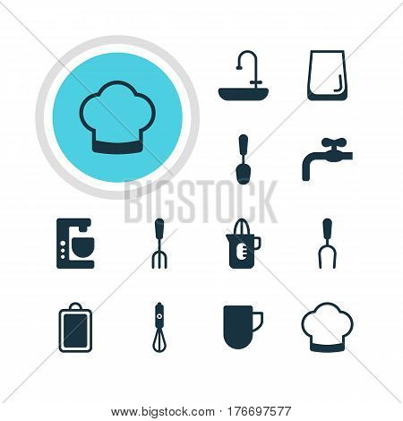 Vector Illustration Of 12 Kitchenware Icons. Editable Pack Of Mixer , Chopping Desk, Handmixer Elements.