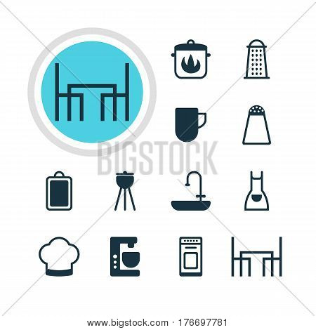 Vector Illustration Of 12 Restaurant Icons. Editable Pack Of Washstand, Mixer , Stewpot Elements.