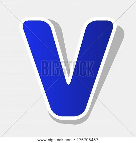Letter V sign design template element. Vector. New year bluish icon with outside stroke and gray shadow on light gray background.