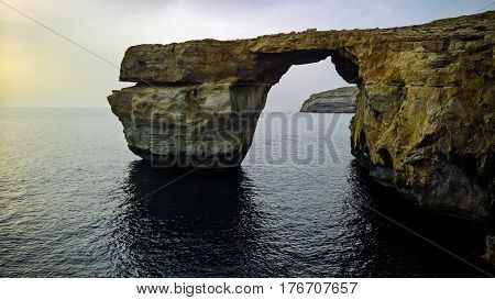 Sea view to Azure window natural arch now vanished Gozo island Malta