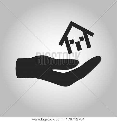 icon hand holding house isolated on grey background