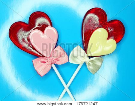 hearts red lollipops love concept valentine's day