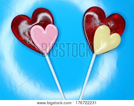 hearts red lollipops love concept valentine's day