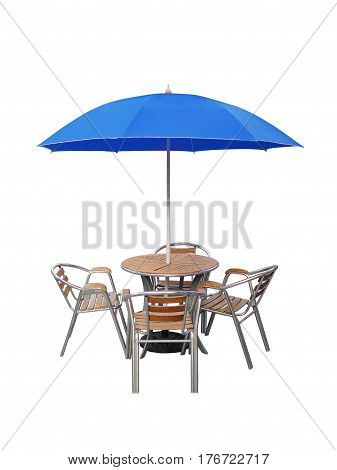 caffe table chair parasolisolated on white background