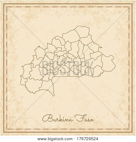 Burkina Faso Region Map: Stilyzed Old Pirate Parchment Imitation. Detailed Map Of Burkina Faso Regio