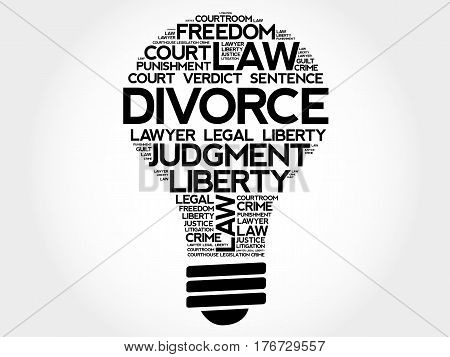 Divorce bulb word cloud collage, social concept background