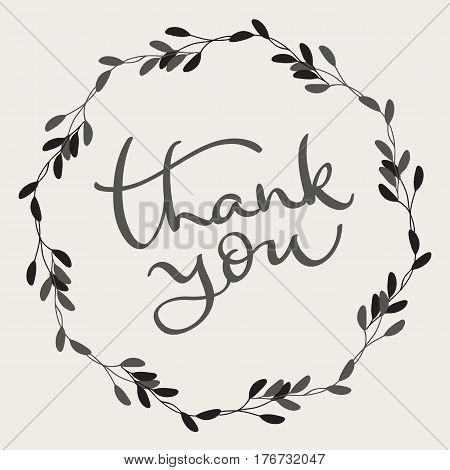 Thank you text with round frame on background. Calligraphy lettering Vector illustration EPS10.