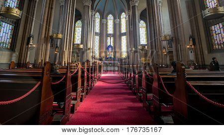 Istanbul, Turkey - February 18, 2017: Inside Saint Antoine church in Taksim, Istanbul