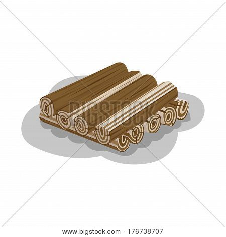 Neatly stacked firewood with shadow on white background. Elements to make fire. Outdoor pastime on nature. Firewood logs isolated vector illustration of natural materials used to make fire