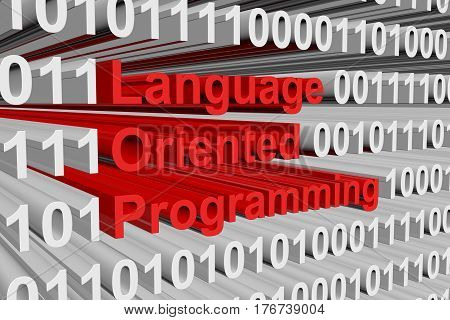 Language oriented programming is presented in the form of binary code 3d illustration