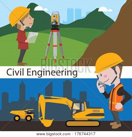 Construction civil engineering land survey engineer vector illustration