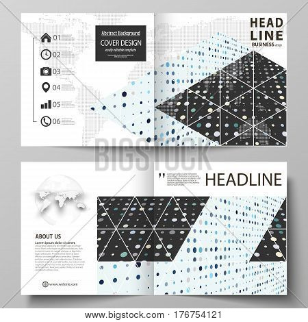 Business templates for square design bi fold brochure, magazine, flyer, booklet or annual report. Leaflet cover, abstract flat layout, easy editable vector. Abstract soft color dots with illusion of depth and perspective, dotted technology background. Mul