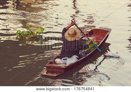 Floating market in the Thailand.
