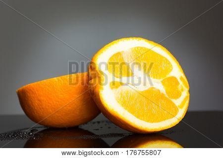 The orange fruit on gray studio background and clipping path