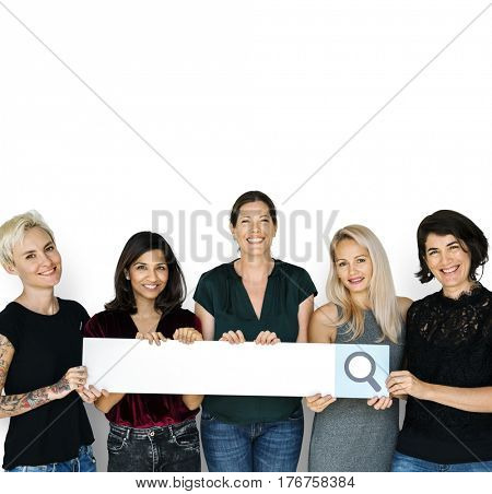 Diversity Women Hands Hold Search Box Magnifying Glass