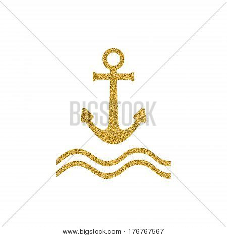 Gold effekt Anchor vector icon. Poster design with nautical theme. Nautical Anchor vector isolated. Anchor shape. Gold glitter design element.