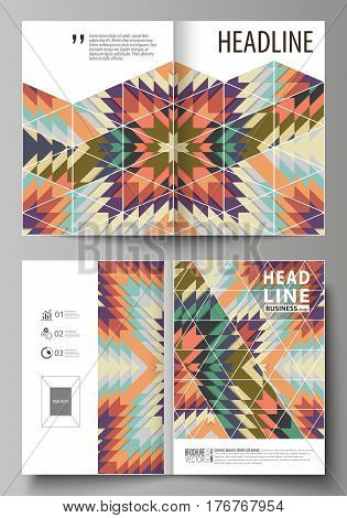 Business templates for bi fold brochure, magazine, flyer, booklet or annual report. Cover design template, easy editable vector, abstract flat layout in A4 size. Tribal pattern, geometrical ornament in ethno syle, ethnic hipster backdrop, vintage fashion 