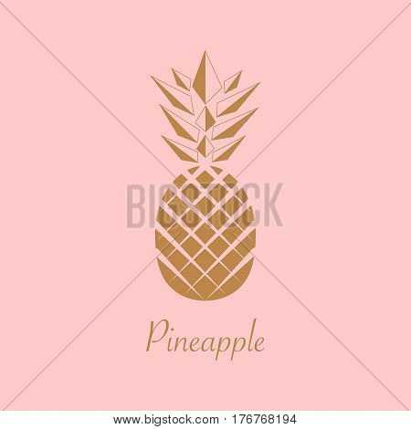 Gold foil Pineapple design. Summer fruit trendy illustration. Pineapple isolated on pink background. Poster pattern. Tropical fruit. Vector.