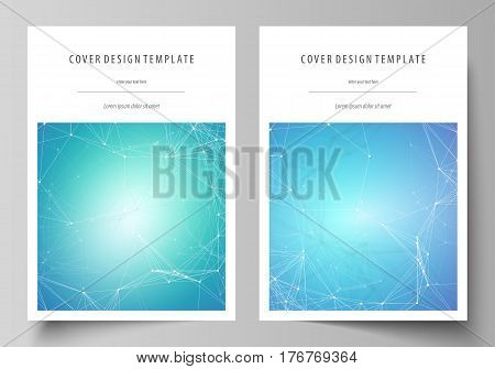 Business templates for brochure, magazine, flyer, booklet or annual report. Cover design template, easy editable vector, abstract flat layout in A4 size. Chemistry pattern, connecting lines and dots, molecule structure, medical DNA research. Medicine conc