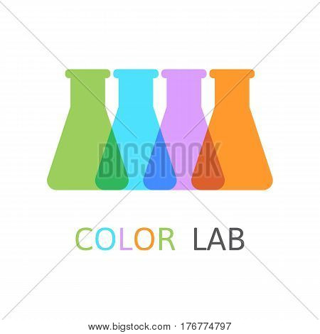 Four Chemical colored lab flasks, vector illustration