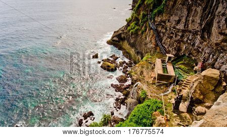 Aerial view on Peguyangan waterfall Nusa Penida Bali Indonesia