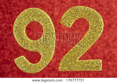 Number ninety-two yellow color over a red background. Anniversary. Horizontal