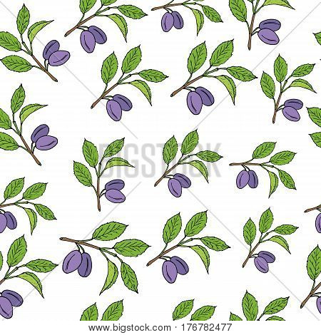 Seamless vector pattern with hand drawn plum tree branches.