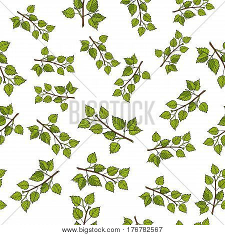 Seamless vector pattern with hand drawn birch tree branches.