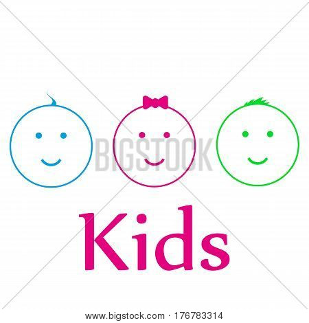 three icon kids isolated on white backgrounf
