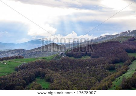 Beautiful mountains cloudy view, Sunset at a bosnian mountains