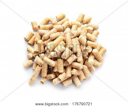 Pile of cat litter isolated on white