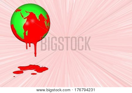 3D.Ilustration.  World Haemophilia day 17 April. Earth globe dripping with blood.