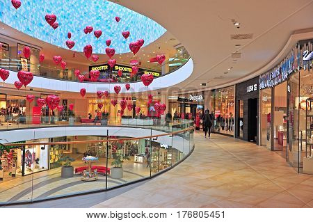 SPLIT CROATIA - FEBRUARY 18: Shopping gallery of Mall of Split city center in Split on February 18 2017.