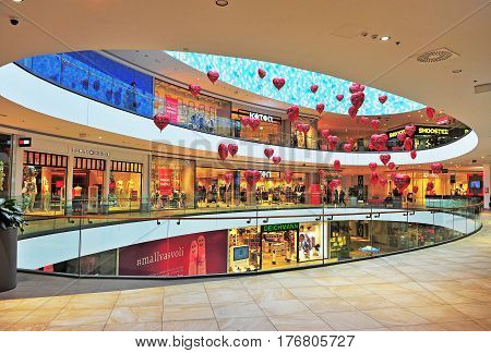 SPLIT CROATIA - FEBRUARY 18: Atrium of Mall of Split shopping center in Split on February 18 2017.