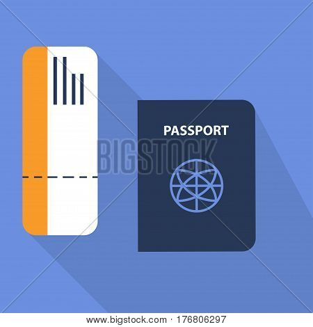 passport and avia ticket travel flat style with long shadow