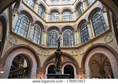 VIENNA AUSTRIA - FEBRUARY 11: Interior of Ferstel Passage in Vienna on February 11 2017.