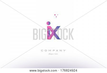 Ix I X  Pink Modern Creative Alphabet Letter Logo Icon Template