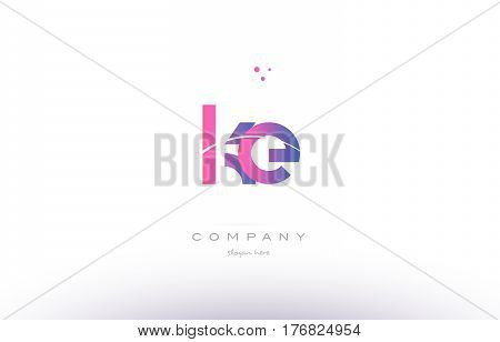 Ke K E  Pink Modern Creative Alphabet Letter Logo Icon Template
